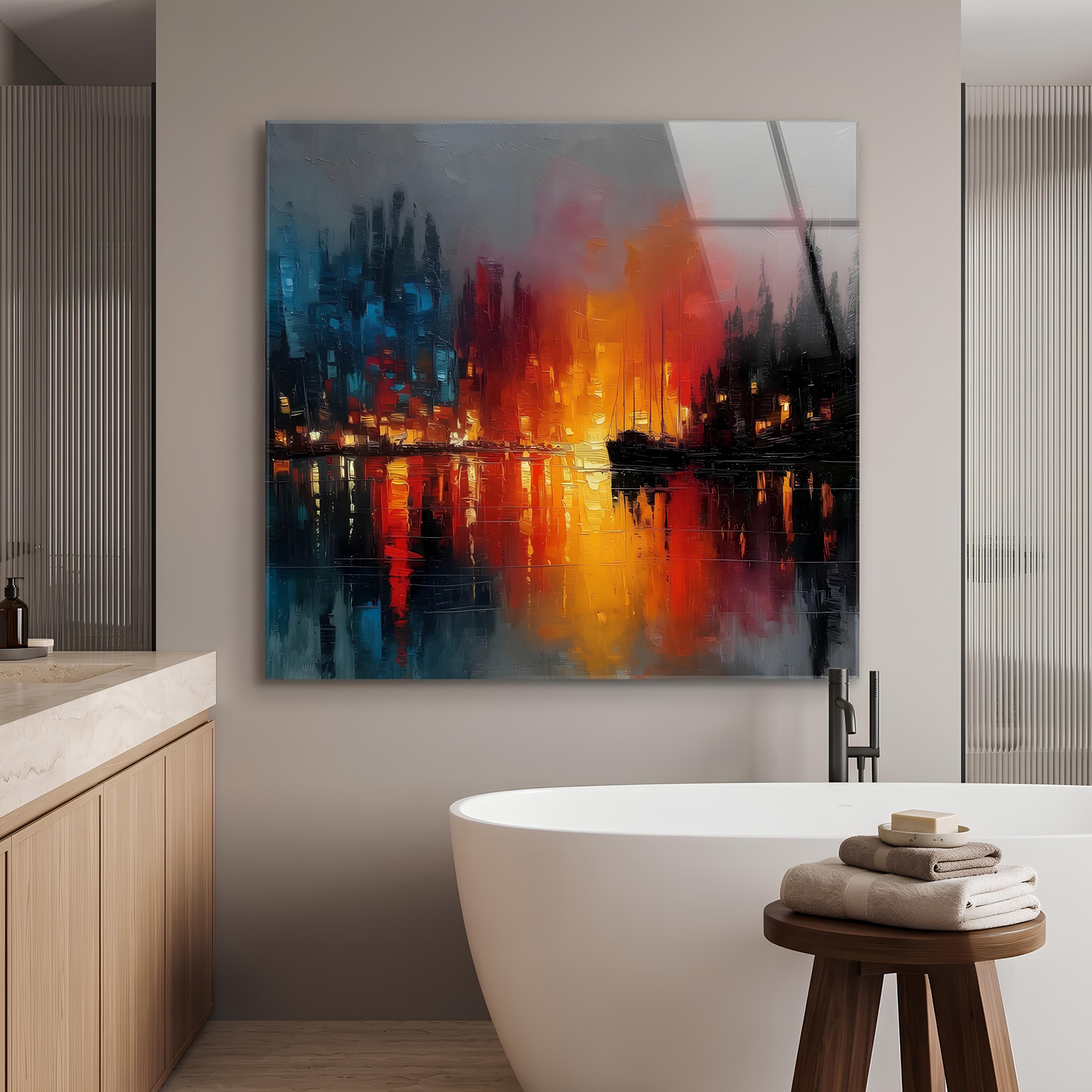 Abstract Cityscape Glass Wall Art | Zaanvo