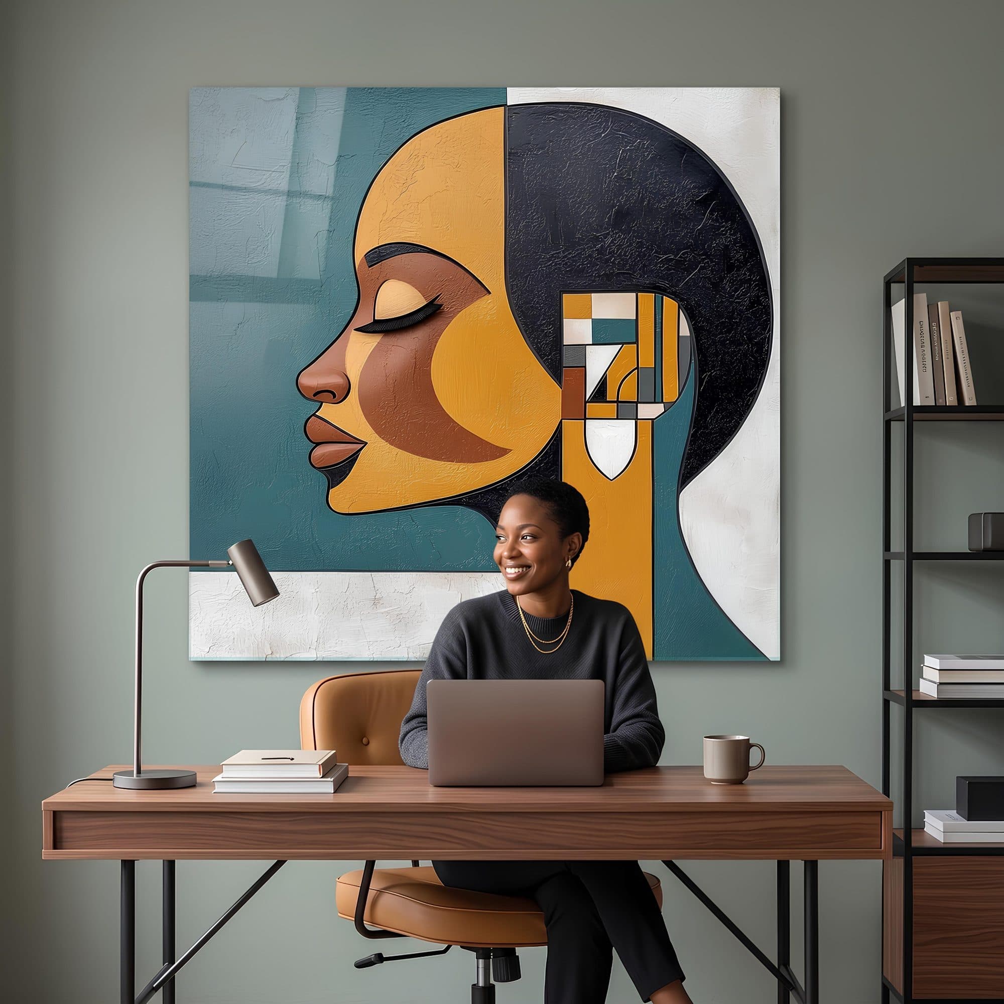 Abstract Geometric Woman Profile Glass Wall Art