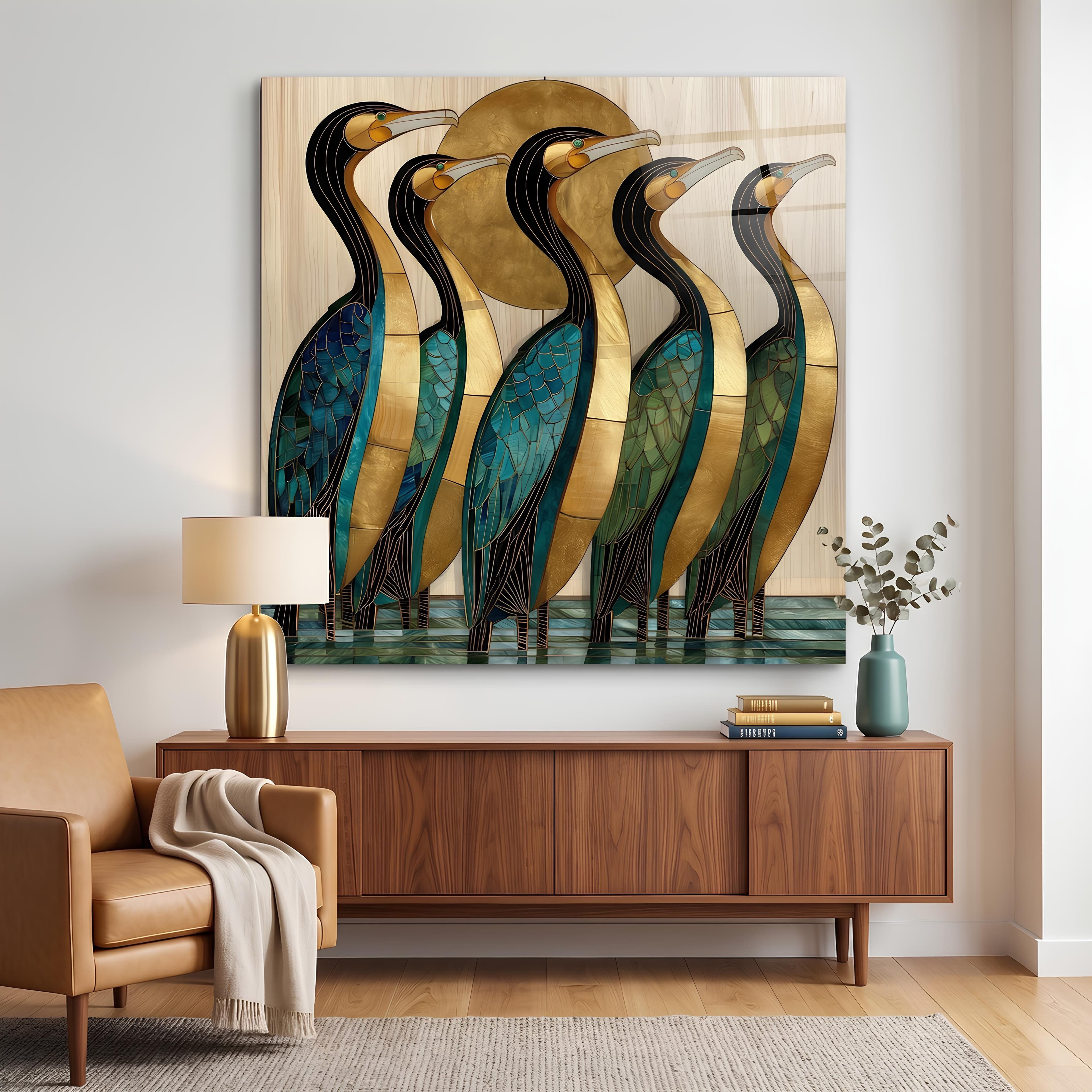 Elegant Gold & Teal Stylized Bird Wall Decor | Zaanvo