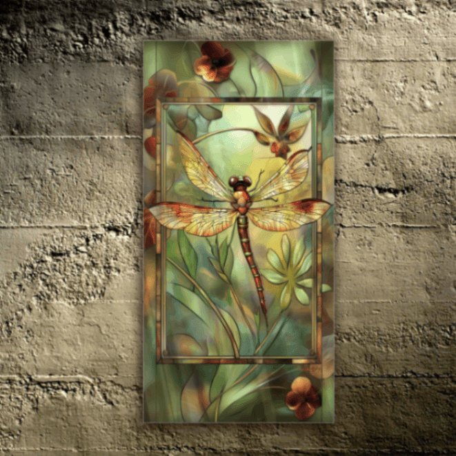 Art Nouveau Botanical Dragonfly Glass Wall Art Decor