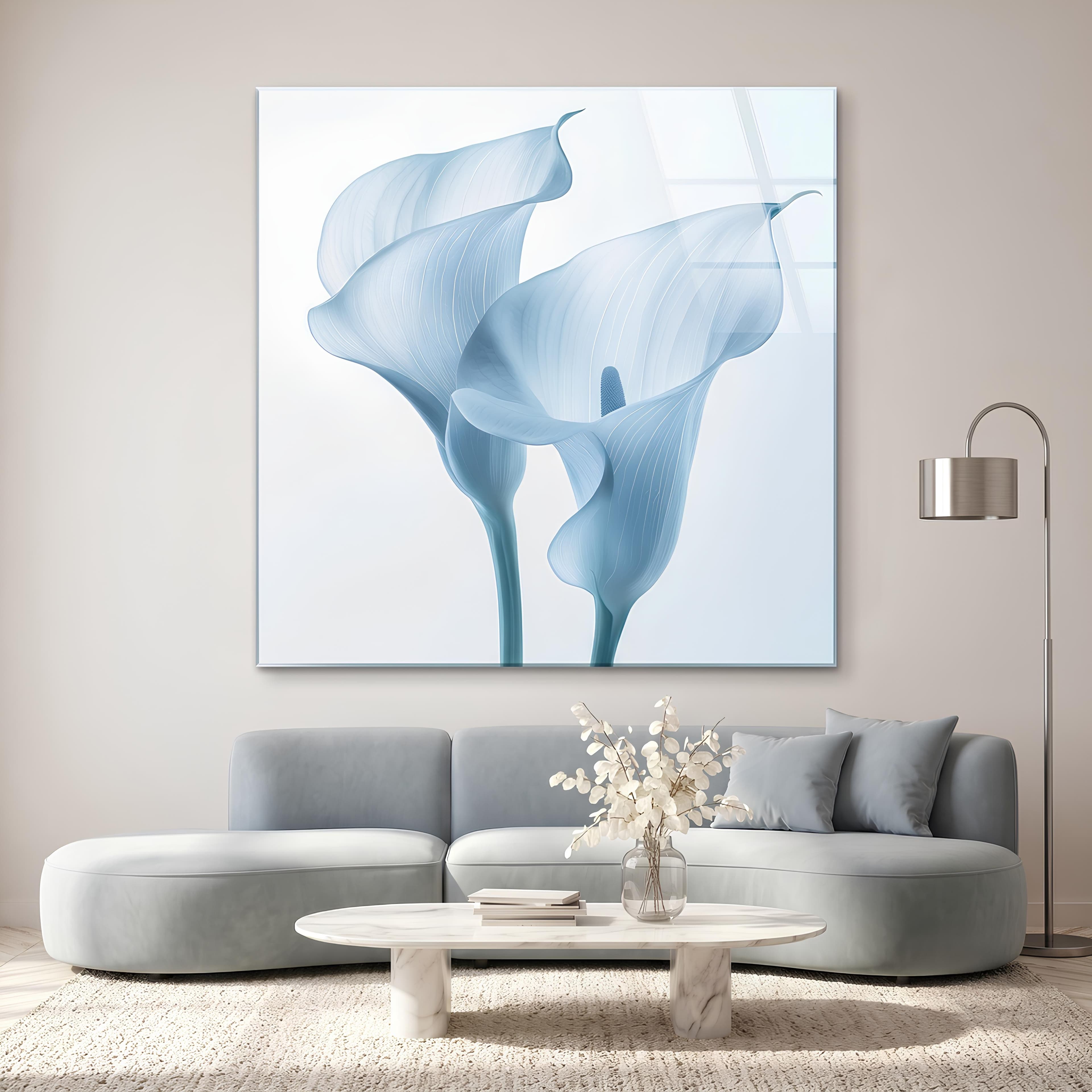 Blue Calla Lily Glass Wall Art | Minimalist Decor | Zaanvo