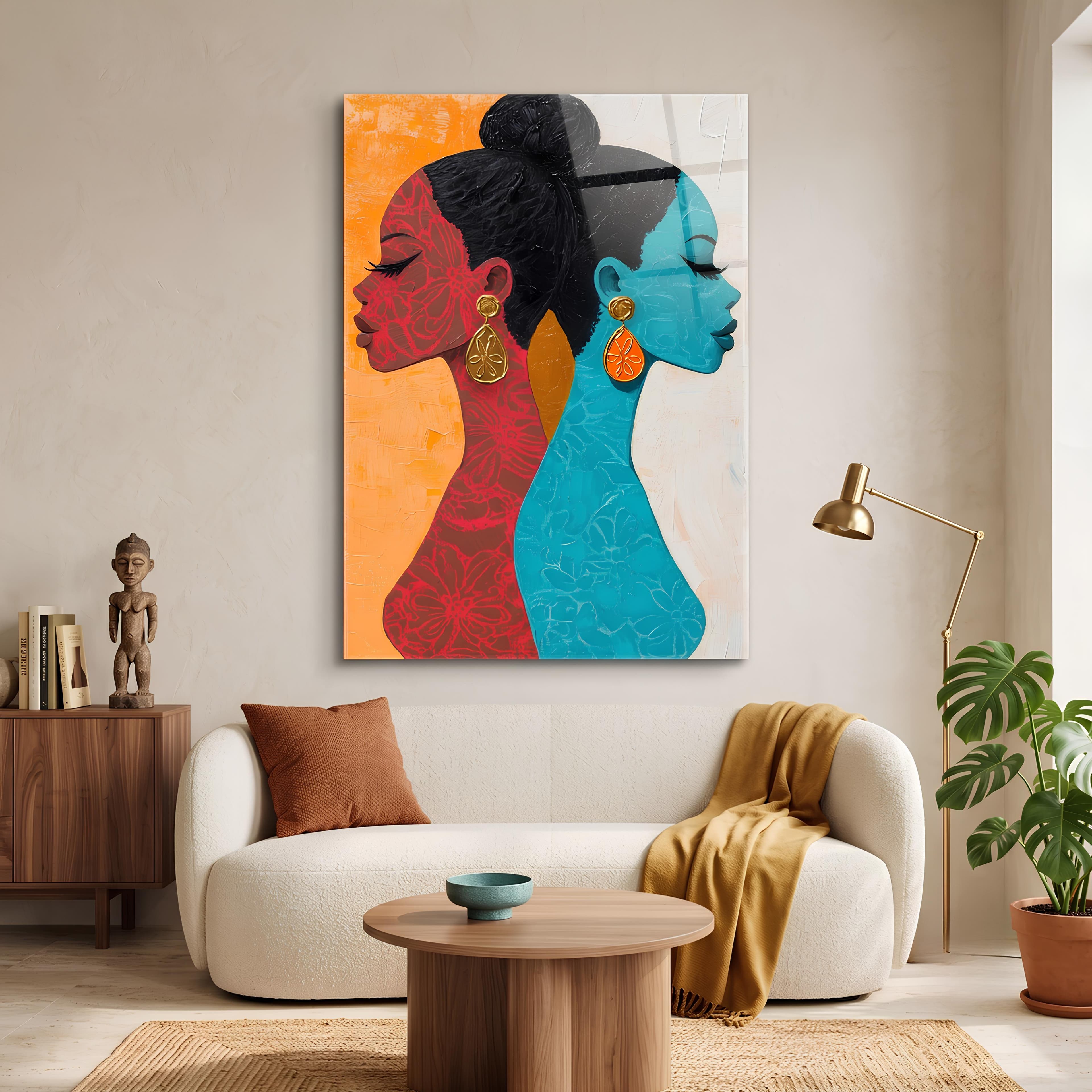 Modern Red & Blue Afrocentric Glass Wall Decor | Zaanvo